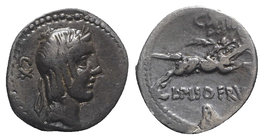 L. Calpurnius Piso Frugi, Rome, 90 BC. AR Denarius (16.5mm, 3.88g, 9h). Laureate head of Apollo r. R/ Horseman galloping r., holding palm branch and r...