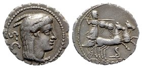 L. Procilius, Rome, 80 BC. AR Serrate Denarius (18mm, 3.68g, 6h). Head of Juno Sospita r., wearing goat-skin headdress. R/ Juno Sospita driving gallop...
