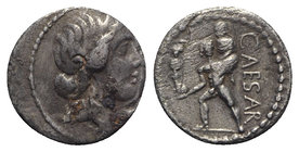 Julius Caesar, military mint in North Africa, late 48-47 BC. AR Denarius (16mm, 3.37g, 6h). Diademed head of Venus r. R/ Aeneas advancing l., holding ...