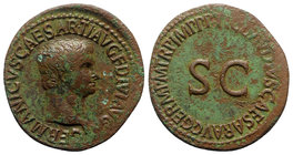 Germanicus (died AD 19). Æ As (31mm, 9.30g, 6h). Rome, 42-3. Bare head r. R/ Legend around large S • C. RIC I 106 (Claudius). Green patina, near VF