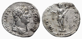 Hadrian (117-138). AR Denarius (18mm, 3.00g, 6h). Rome, c. 134-8. Bare head r. R/ Moneta standing facing, head l., holding scales and cornucopia. RIC ...