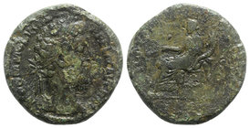 Commodus (177-192). Æ Sestertius (32mm, 25.81g, 12h). Rome, AD 188. Laureate head r. R/ Fortuna seated l., holding rudder on globe and cornucopia. RIC...