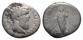 Pertinax (AD 193). AR Denarius (17mm, 2.32g, 6h). Rome. Laureate head r. R/ Laetitia standing l., holding wreath and sceptre. RIC IV 4a; RSC 20. Flan-...