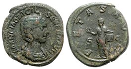 Otacilia Severa (Augusta, 244-249). Æ Sestertius (32mm, 19.75g, 12h). Rome, AD 244. Draped bust r., wearing stephane. R/ Pietas standing l., holding a...