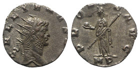 Gallienus (253-268). Antoninianus (19mm, 2.83g, 11h). Mediolanum, 260-8. Radiate head r. R/ Providentia standing l., holding globe and sceptre; MP. MI...