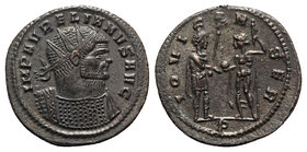 Aurelian (270-275). Radiate (23mm, 4.11g, 12h). Serdica, 273-4. Radiate and cuirassed bust facing, head r. R/ Aurelian standing r., holding transverse...