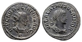Aurelian and Vabalathus (270-275). Radiate (21mm, 3.42g, 12h). Antioch, 270-2. Radiate and cuirassed bust of Aurelian r.; A below. R/ Laureate, draped...
