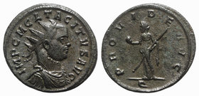 Tacitus (275-276). Radiate (22mm, 3.74g, 12h). Ticinum, AD 275. Radiate, draped and cuirassed bust r. R/ Providentia standing facing, head l., holding...