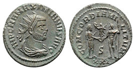 Maximianus (286-305). Æ Radiate (21mm, 4.19g, 6h). Cyzicus, c. AD 293. Radiate, draped and cuirassed bust r. R/ Emperor standing r., holding sceptre a...