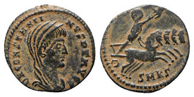 Divus Constantine I (died AD 337). Æ (15mm, 1.61g, 6h). Cyzicus. Veiled head r. R/ Constantine in Quadriga r., manus dei above; SMKS. RIC VIII 19. Bro...