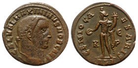 Maximinus II (Caesar, 305-309). Æ Follis (24mm, 7.47g, 11h). Alexandria, 308-9. Laureate head r. R/ Genius standing facing, head l., holding cornucopi...