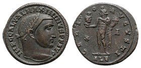 Maximinus II (309-313). Æ Follis (22mm, 5.59g, 6h). Alexandria, AD 312. Laureate head r. R/ Genius standing l., holding patera and cornucopiae; X-Δ/AL...