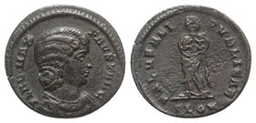 Fausta (Augusta, 324-326). Æ Follis (19mm, 2.70g, 6h). Londinium, 324-5. Draped bust r., wearing necklace. R/ Salus or Fausta standing l., holding two...