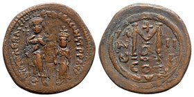 Heraclius with Heraclius Constantine (610-641). Æ 40 Nummi (32mm, 11.70g., 12h). Constantinople, year 3 (AD 613). Heraclius, on l. and Heraclius Const...