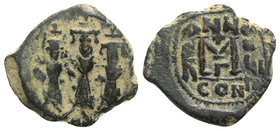 Heraclius (610-641). Æ 40 Nummi (26mm, 6.95g, 6h). Constantinople, year 17 (626/7). Heraclius, in centre, flanked by Martina, on l., and Heraclius Con...