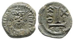 Heraclius (610-641). Æ 10 Nummi (14mm, 3.38g, 12h). Catania, year 11 (620/1). Crowned, draped and cuirassed bust facing, holding globus cruciger. R/ L...