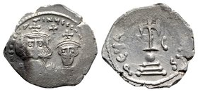 Constans II and Constantine IV (641-668). AR Hexagram (23mm, 5.61g, 6h). Constantinople, 654-659. Crowned and draped facing busts of Constans and Cons...