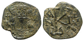 Constans II (641-668). Æ 20 Nummi (22mm, 3.22g, 6h). Syracuse, year 10 (651/2). Crowned and draped facing bust, holding globus cruciger; cross surmoun...