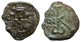 Constans II (641-668). Æ 20 Nummi (20mm, 2.77g, 6h). Syracuse, year 10 (651/2). Crowned and draped facing bust, holding globus cruciger; cross surmoun...
