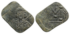 Tiberius III (698-705). Æ 40 Nummi (19.5mm, 1.88g, 6h). Syracuse. Crowned and cuirassed bust facing, holding spear and shield; star to l. R/ Large M; ...