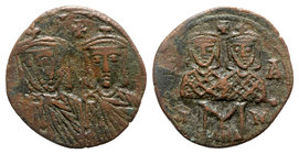 Leo IV the Khazar with Constantine VI, Leo III and Constantine V (775-780). Æ 40 Nummi (23mm, 4.27g, 6h). Constantinople, 776-778. Crowned facing bust...