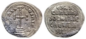 Constantine VI and Irene (780-797). AR Miliaresion (23mm, 1.48g, 12h). Constantinople. Cross potent set on three steps. R/ Legend in five lines. DOC 4...