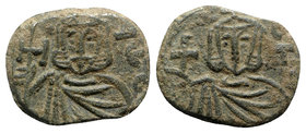 Nicephorus I and Stauracius (802-811). Æ 40 Nummi (18.5mm, 3.63g, 6h). Syracuse. Crowned, facing bust of Nicephorus, with short beard, wearing chlamis...