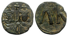 Leo V and Constantine (813-820). Æ 20 Nummi (20mm, 4.06g, 6h). Syracuse, 817-820. Crowned half-length facing busts of Leo V, bearded, and Constantine,...