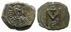 Michael II and Theophilus (820-829). Æ 40 Nummi (20mm, 3.65g, 6h). Syracuse, 821-9. Crowned facing busts of Michael and Theophilus. R/ Large M; cross ...