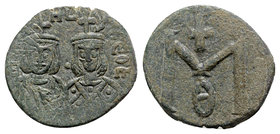 Michael II and Theophilus (820-829). Æ 40 Nummi (24mm, 4.46g, 6h). Syracuse, 821-9. Crowned facing busts of Michael and Theophilus. R/ Large M; cross ...