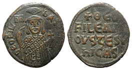 Theophilus (829-842). Æ 40 Nummi (27mm, 7.29g, 6h). Constantinople, 830/1-842. Crowned half-length figure facing, wearing loros, labarum holding globu...