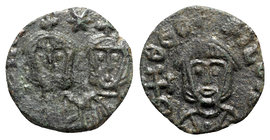 Theophilus (829-842). Æ 40 Nummi (15mm, 2.29g, 6h). Syracuse, 830/1-842. Crowned facing bust of Theophilus, wearing loros, holding cross potent. R/ Cr...