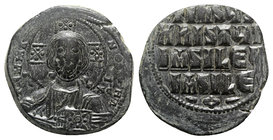 Anonymous, time of Basil II and Constantine VIII, c. 1020-1028. Æ 40 Nummi (27mm, 8.24g, 6h). Uncertain (Thessalonica?) mint. Facing bust of Christ Pa...