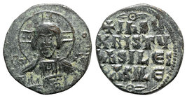 Anonymous, time of Basil II and Constantine VIII, c. 1020-1028. Æ 40 Nummi (26mm, 8.82g, 6h). Uncertain (Thessalonica?) mint. Facing bust of Christ Pa...