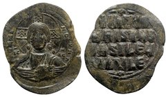 Anonymous, time of Basil II and Constantine VIII, c. 1020-1028. Æ 40 Nummi (31mm, 9.17g, 6h). Uncertain (Thessalonica?) mint. Facing bust of Christ Pa...