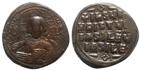 Anonymous, time of Basil II and Constantine VIII, c. 1020-1028. Æ 40 Nummi (28mm, 12.83g, 6h). Uncertain (Thessalonica?) mint. Facing bust of Christ P...