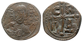 Romanus IV (1068-1071). Æ 40 Nummi (27mm, 5.95g, 6h). Constantinople. Nimbate facing bust of Christ, holding Gospels and raising hand in benediction. ...