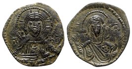 Anonymous, time of Romanus IV (1068-1071). Æ 40 Nummi (26mm, 6.33g, 6h). Constantinople. Facing bust of Christ Pantokrator. R/ Facing bust of the Theo...