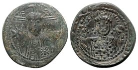 Michael VII Ducas (1071-1078). Æ 40 Nummi (29mm, 8.10g, 6h). Constantinople. Bust of Christ Pantokrator facing; star to l. and r. R/ Crowned bust of M...