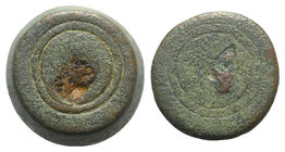 Byzantine Weight, c. 4th-5th century. Æ (19mm, 19.64g). Three Nomismata Commercial weight. Green patina