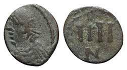 Vandals, c. 480-533. Æ 4 Nummi (10mm, 0.96g, 7h). Carthage, c. 523-533. Diademed and draped bust l., holding palm. R/ N/IIII in two lines across field...