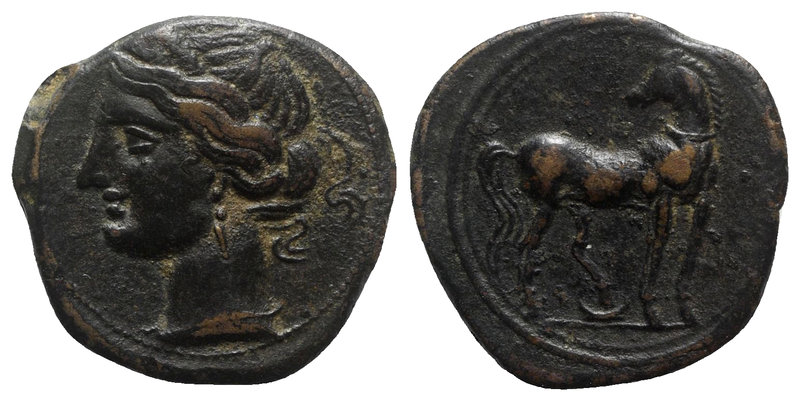 Bruttium, Carthaginian occupation, c. 215-205 BC. Æ (25mm, 10.67g, 12h). Wreathe...