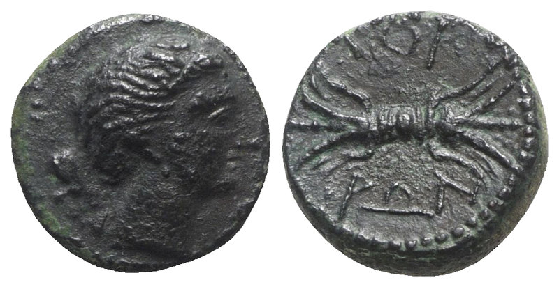 Bruttium, Lokroi Epizephyrioi, c. 350-325 BC. Æ (11mm, 1.70g, 9h). Head of Perse...