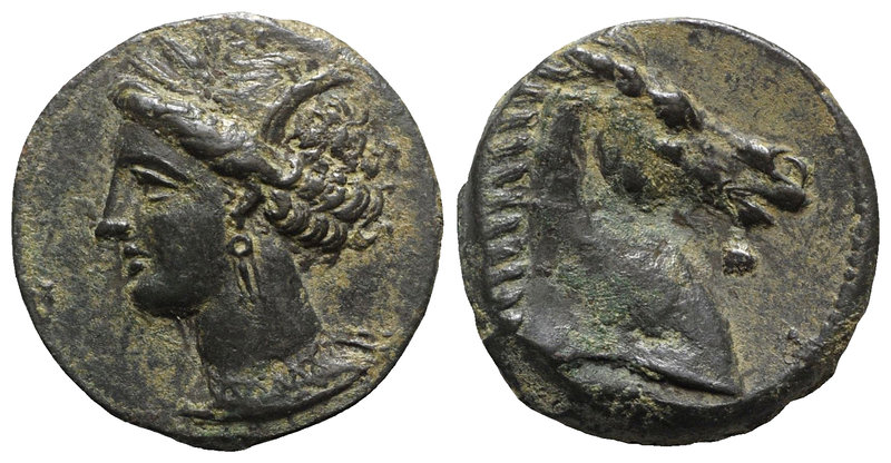 Carthaginian Domain, Sardinia, c. 264-241 BC. Æ (18mm, 5.83g, 3h). Wreathed head...