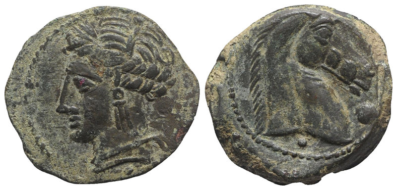 Carthaginian Domain, Sardinia, c. 264-241 BC. Æ (20mm, 4.81g, 7h). Wreathed head...