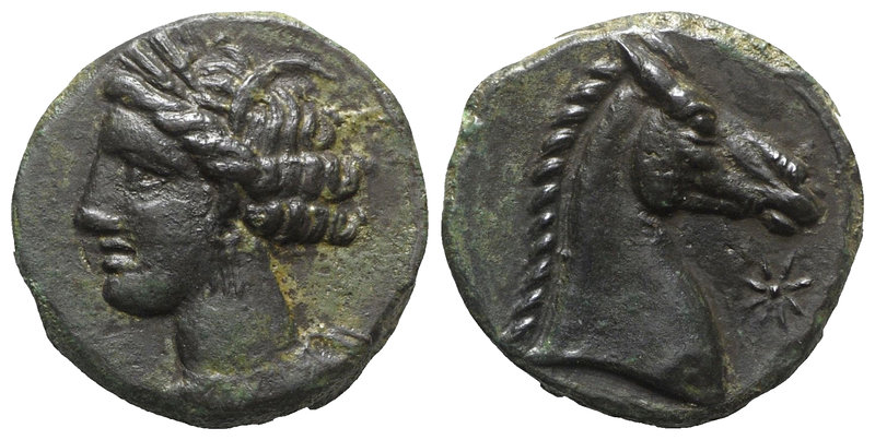 Carthaginian Domain, Sardinia, c. 264-241 BC. Æ (18mm, 5.75g, 2h). Wreathed head...