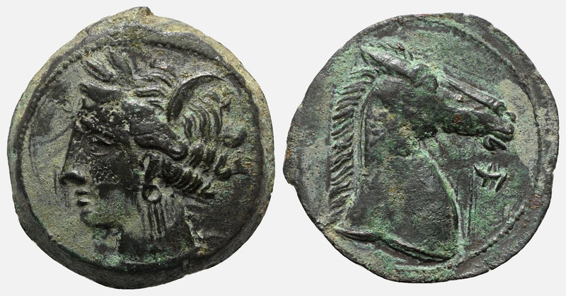 Carthaginian Domain, Sardinia, c. 264-241 BC. Æ (20mm, 5.03g, 3h). Wreathed head...