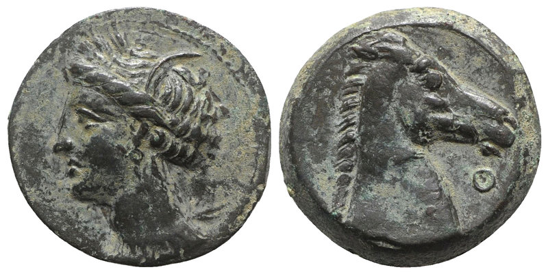 Carthaginian Domain, Sardinia, c. 264-241 BC. Æ (19mm, 5.22g, 6h). Wreathed head...