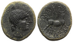 Sicily, Abakainon, c. 2nd century BC. Æ (23mm, 9.60g, 12h). Laureate head of Apollo r. R/ Man-head bull standing r. Campana 36; CNS I, 6; SNG ANS -; H...