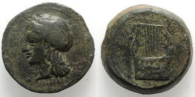 Sicily, Adranon, c. 340-330 BC. Æ Litra (29mm, 28.43g, 12h). Laureate head of Apollo l. R/ Lyre. Campana 2; CNS III, 1 OS; HGC 2, 42. Rare, smoothed, ...